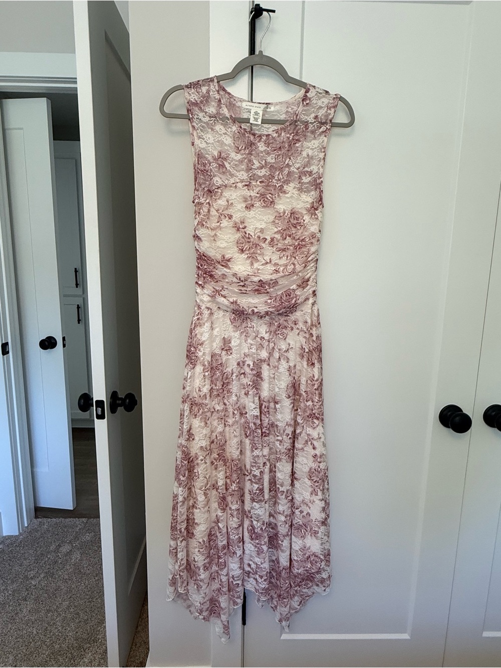 Altar'd State Blush Floral Lace Midi Dress